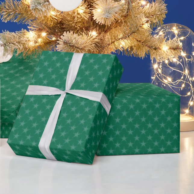Modern and Fun Green Stars Christmas Wrapping Paper (Holidays)