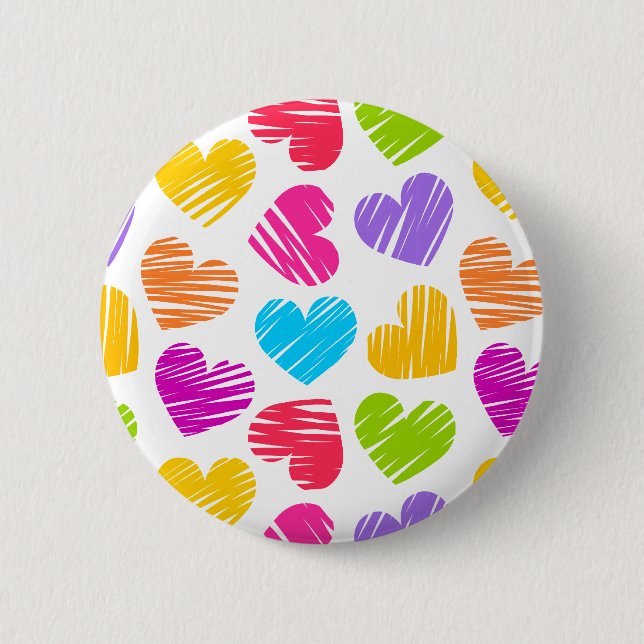 Modern and Girly Vibrant Doodled Hearts Pattern 2 Inch Round Button (Front)