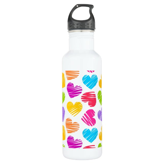 Modern and Girly Vibrant Doodled Hearts Pattern 710 Ml Water Bottle (Front)