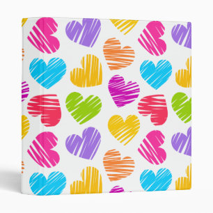 Modern and Girly Vibrant Doodled Hearts Pattern Binder