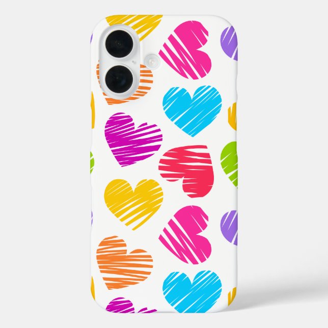 Modern and Girly Vibrant Doodled Hearts Pattern Case-Mate iPhone Case (Back)