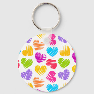 Modern and Girly Vibrant Doodled Hearts Pattern Keychain