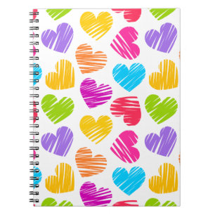 Modern and Girly Vibrant Doodled Hearts Pattern Notebook