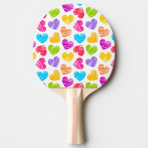 Modern and Girly Vibrant Doodled Hearts Pattern Ping Pong Paddle