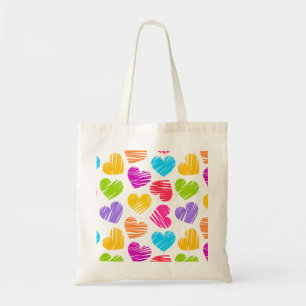 Modern and Girly Vibrant Doodled Hearts Pattern Tote Bag