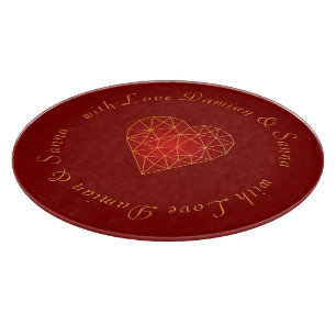 Modern and luxury geometric gold red heart love cutting board