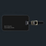 Modern and Minimal Black and White | Add your Name Luggage Tag<br><div class="desc">This masculine,  modern luggage tag features your name in clean white text on a dark black background.</div>