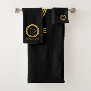 Modern and Minimal black & Gold Bath Towel Set