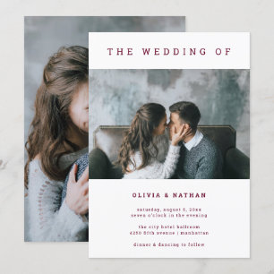 Modern and Minimal Burgundy   Two Photo Wedding Invitation