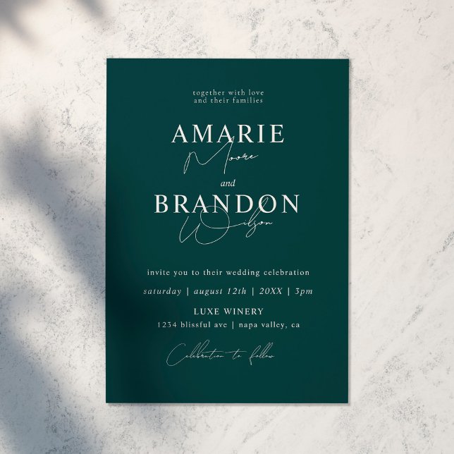 Modern and Minimal Emerald Green Wedding Invitation (Creator Uploaded)