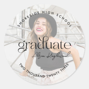 Modern and Minimal Photo Graduation Classic Round  Sticker
