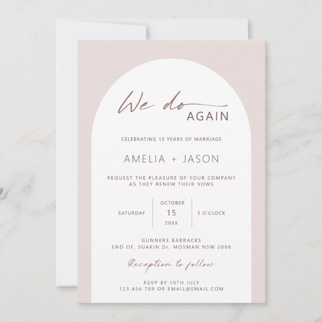 Modern and minimalist arch vow renewal invitation (Front)