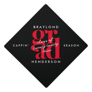 Modern and Minimalist Black and Red Graduation Cap Topper