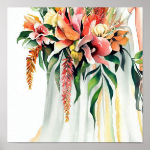 Modern and Minimalist, Bridal Cascading Bouquet 1, Poster