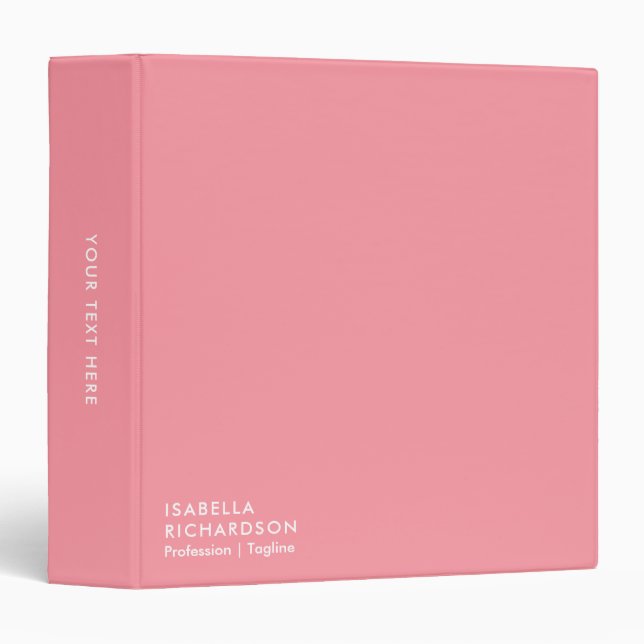 Modern And Minimalist Personalized Pink Binder (Front/Spine)