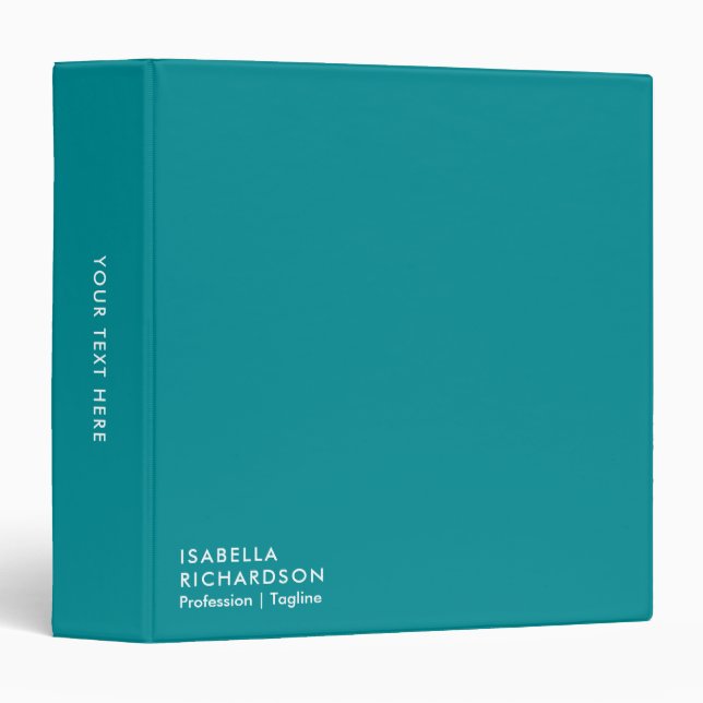 Modern And Minimalist Personalized Teal Binder (Front/Spine)