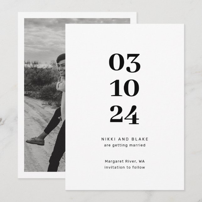 Modern and minimalist photo save the date invitation (Front/Back)
