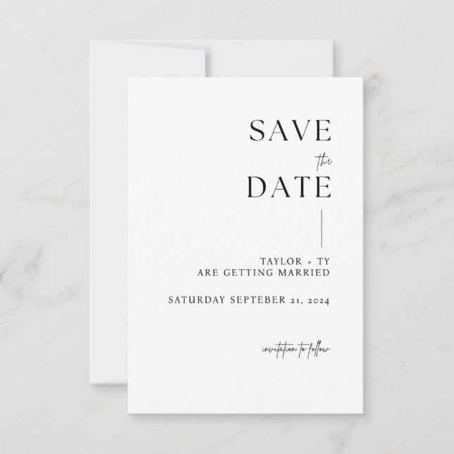 Modern and minimalist save the date card (Front)