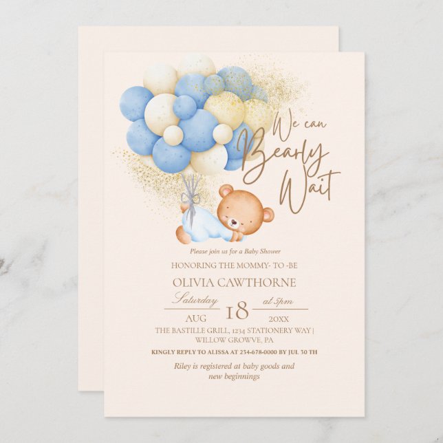Modern and minimalist Teddy Bear Baby Shower Invitation (Front/Back)