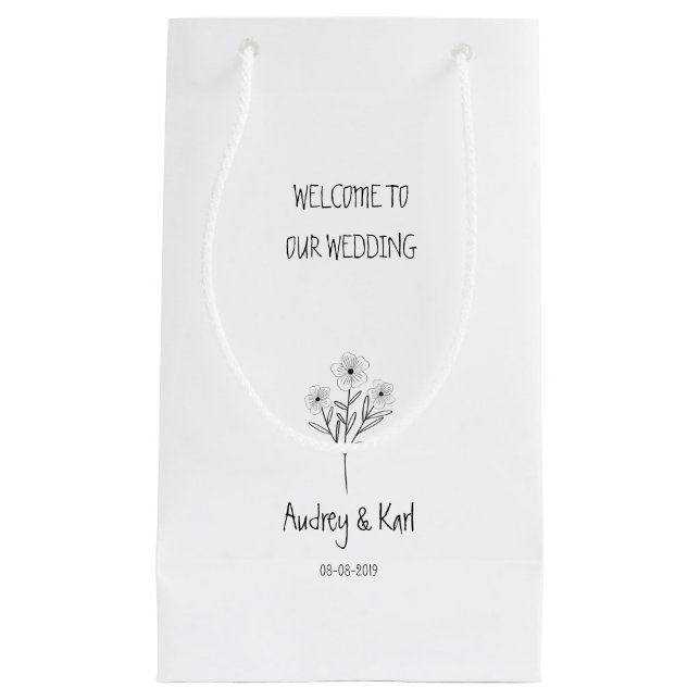 Modern and Minimalist Twig anf Wildflowers Design Small Gift Bag (Front)