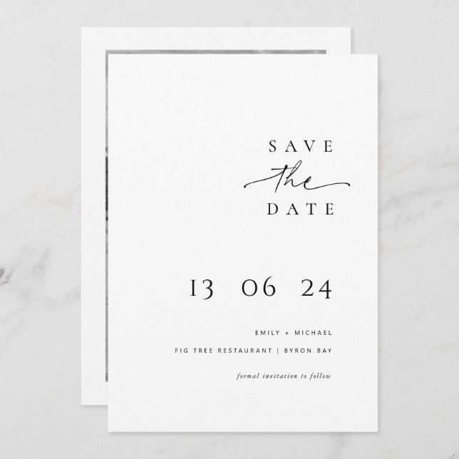 Modern and minimalist typography save the date invitation (Front/Back)