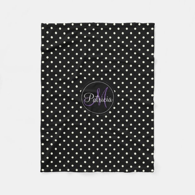 Modern And Minimalistic Black And White Polka Dots Fleece Blanket (Front)