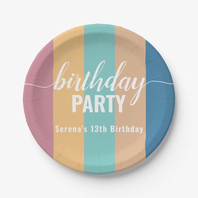 Modern and Muted Colour Swatch Birthday Paper Plate (Front)