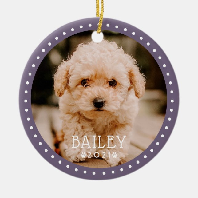 Modern and Playful Dots Pet Dog Puppy Paw Photo Ceramic Ornament (Front)