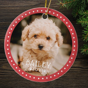 Modern and Playful Dots Pet Dog Puppy Paw Photo Ceramic Ornament