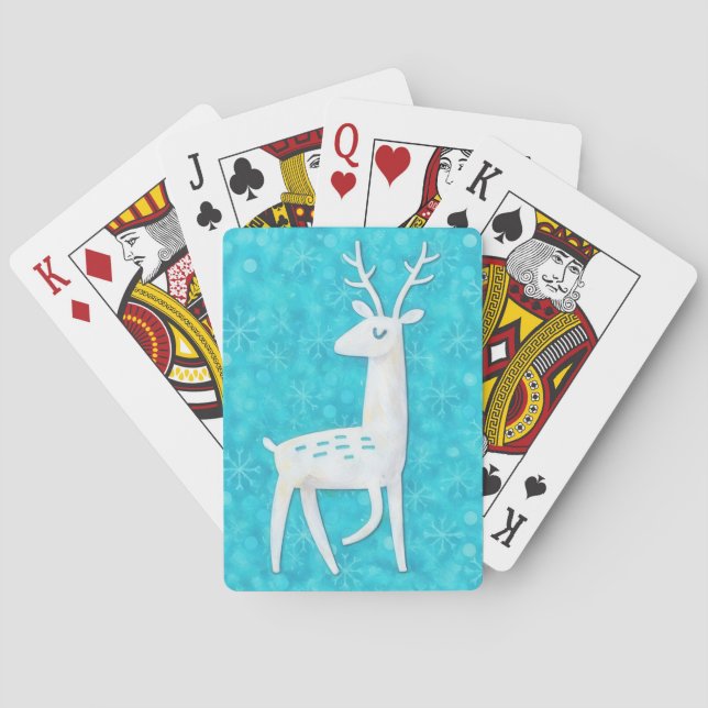 Modern and Retro Style Reindeer Deer Holiday Playing Cards (Back)