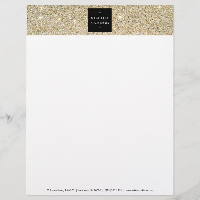 MODERN and SIMPLE BLACK BOX on GOLD GLITTER Letterhead (Front)
