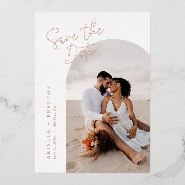Modern and Simple Foil Save The Date Card (Front)