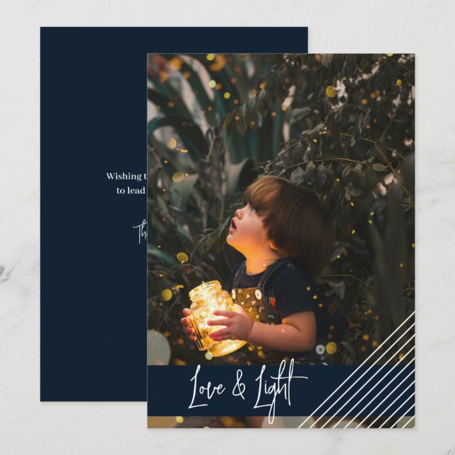 Modern and Simply Love and Light Hanukkah Holiday Card (Front/Back)