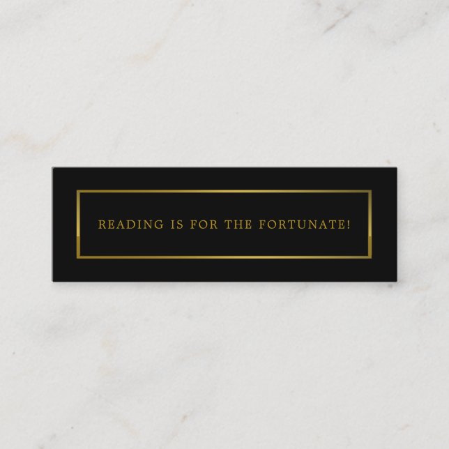 Modern and Sleek, Black and Gold Bookmark Mini Business Card (Front)
