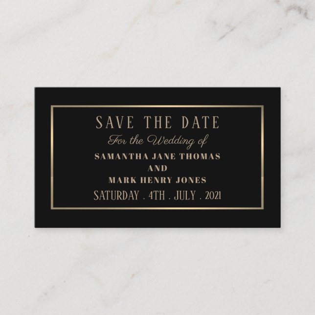 Modern and Sleek, Black and Gold, Save the Date Enclosure Card (Front)
