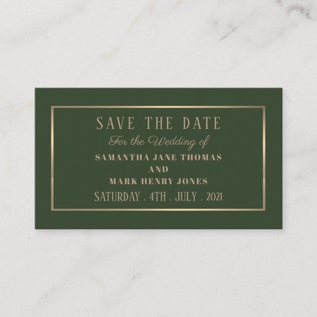 Modern and Sleek, Green and Gold, Save the Date Enclosure Card (Front)
