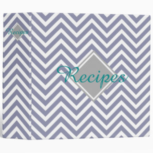 Modern and Stylish Silver Blue Chevron Recipes Binder