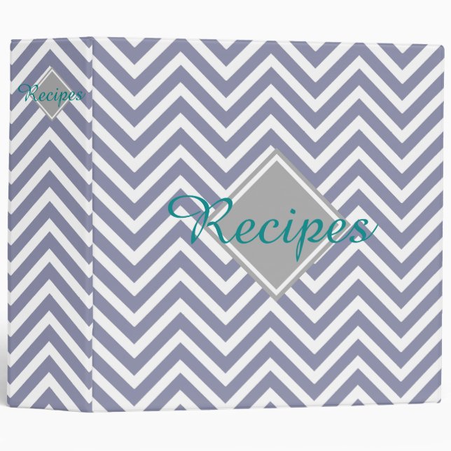 Modern and Stylish Silver Blue Chevron Recipes Binder (Front/Spine)