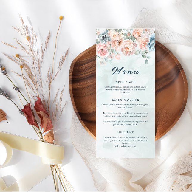 Modern and Trendy Blue Rose Wedding Menu (Creator Uploaded)