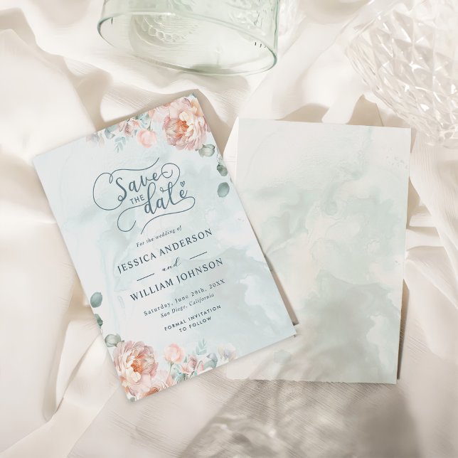 Modern and Trendy Blue Rose Wedding Save The Date (Creator Uploaded)