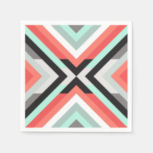 Modern and Trendy Geometric Mint Coral Design Napkin