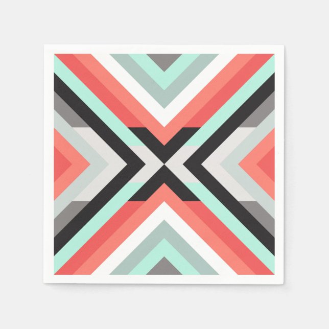 Modern and Trendy Geometric Mint Coral Design Napkin (Front)