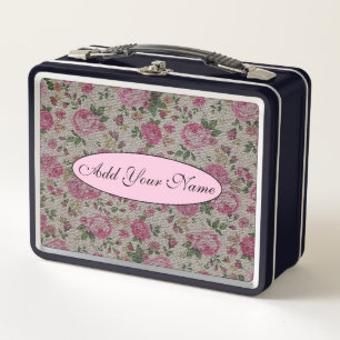 Modern And Vintage Floral Add Your Text Metal Lunch Box