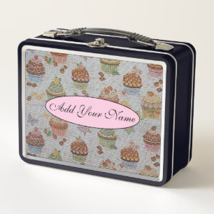 Modern And Vintage Floral Add Your Text Metal Lunch Box