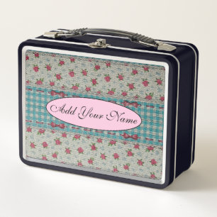 Modern And Vintage Floral Add Your Text Metal Lunch Box
