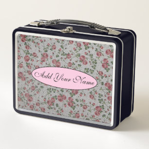 Modern And Vintage Floral Add Your Text Metal Lunch Box