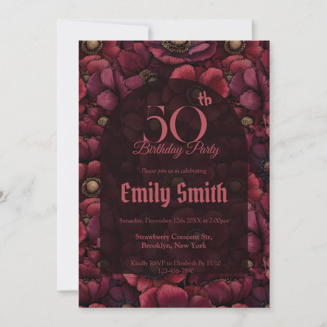 Modern Anemones Aesthetic Boho Birthday Invitation (Front)