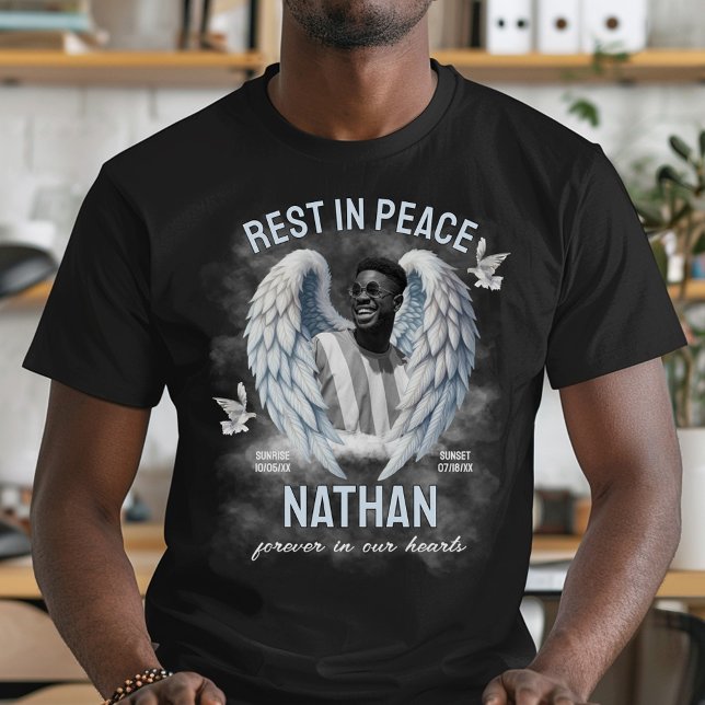 Modern Angel Wings Photo Memorial T-Shirt (Creator Uploaded)