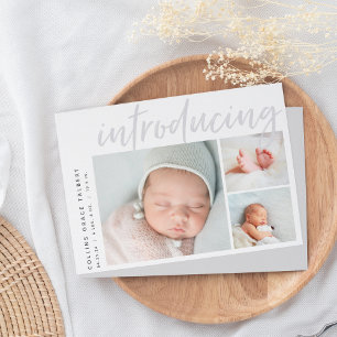 Modern Angle   Three Photo Collage Birth Announcement