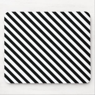 Modern Angled Black and White Stripes Mouse Pad